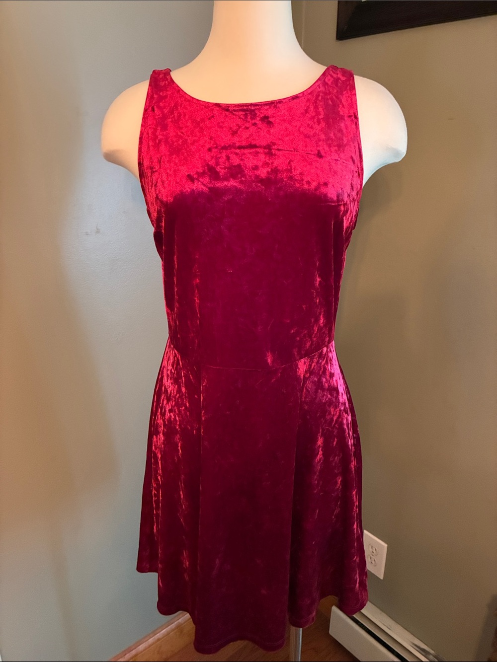 H&M Velvet Mini Dress in Deep Red